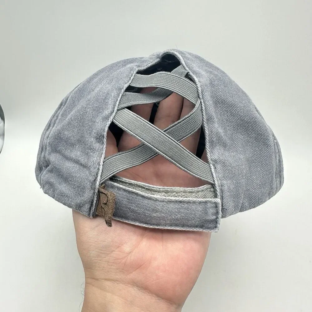 C.C. Womens Criss Cross Ponytail Baseball Cap Basket Weave Gray Messy Bun